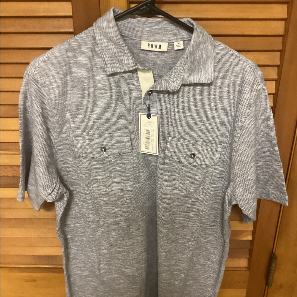 ROWM Mens Polo Shirt. Medium. BLUE and gray / white.